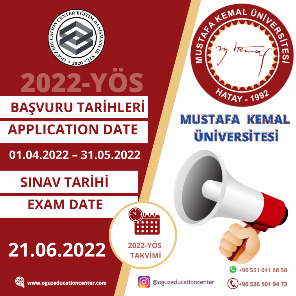 Mustafa Kemal Üniversitesi YÖS 2022 Sınav Takvimi Açıklandı