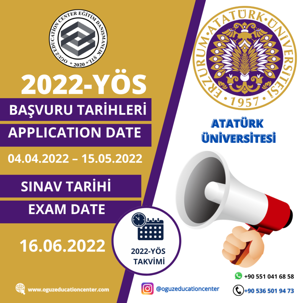 Atatürk Üniversitesi YÖS 2022 Sınav Takvimi Açıklandı