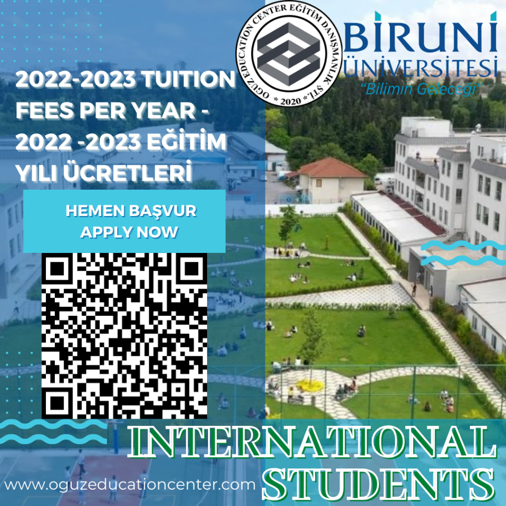 Biruni Üniversitesi 2022 Yabancı Öğrenci Eğitim Ücretleri